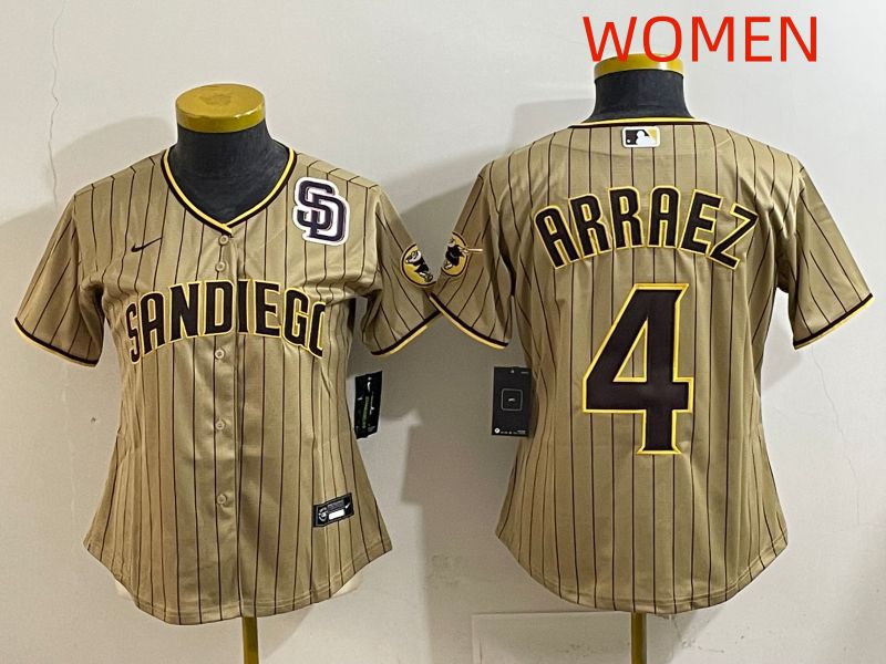 Women San Diego Padres #4 Arraez Brown Stripe Game 2025 Nike MLB Jersey style 6->women mlb jersey->Women Jersey